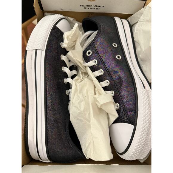 NEW Converse Chuck Taylor Lift Platform 6Y/ 7.5 Women's Black Iridescent Leather - Picture 8 of 9